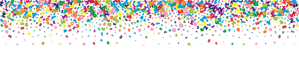 Falling vivid numbers. Math study concept with flying digits. Decent back to school mathematics banner on white background. Falling numbers vector illustration.
