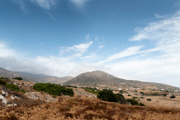 Fototapeta na wymiar View of rural area in Paros, with the mountains in the background