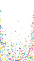 Falling letters of English language. Colorful messy sketch flying words of Latin alphabet. Foreign languages study concept. Unique back to school banner on white background.