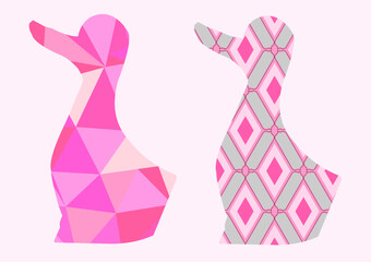 The background image is in pink tones. Duck shapes are used as images for graphics.