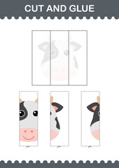 Cut and glue Cow face. Worksheet for kids