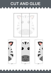 Cut and glue Zebra face. Worksheet for kids