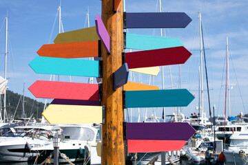 colorful wooden road sign at Marin