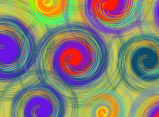 Colorful swirl background for textiles or wallpaper. Concentric circles for backgrounds and textures, prints, fabrics, interior solutions, fashion trends, posters, holidays, etc. Spiral-shaped swirls