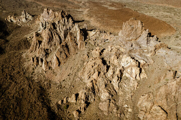 Mars is the red planet's desert landscape. Aerial view of Roque Cinchado rocks in Teide National Park on Tenerife island