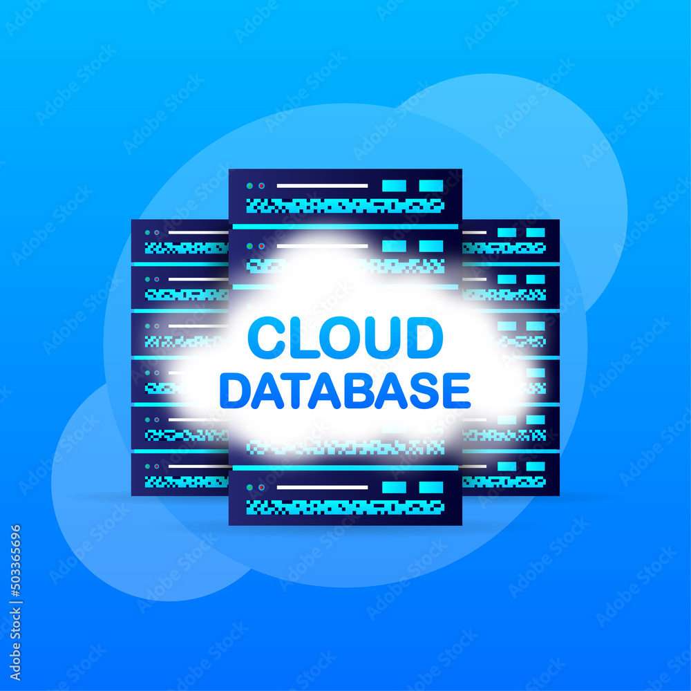 Aufkleber data base, cloud. network servers computer hardware technology decorative elements. vector illustrat