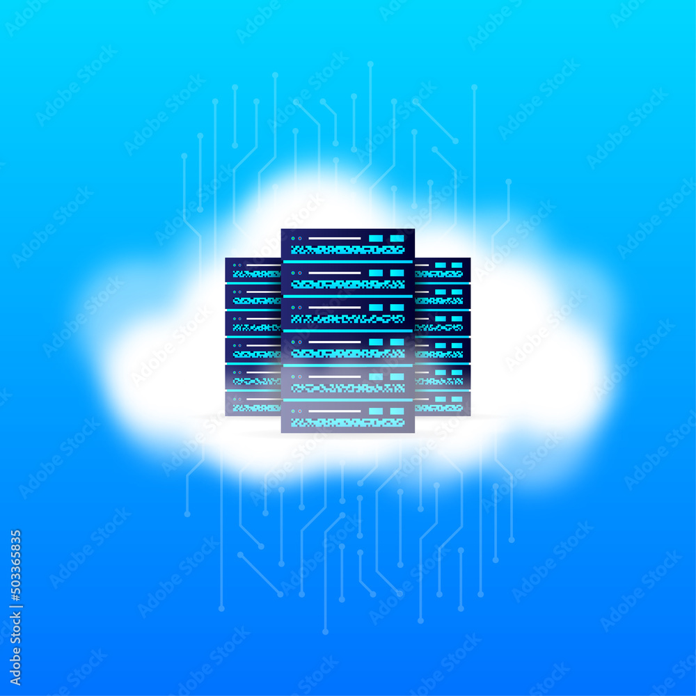 Aufkleber data base, cloud. network servers computer hardware technology decorative elements. vector illustrat