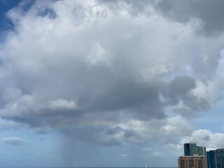 Rainbow over the Oahu Island, view from the Ala Moana hotel, Hawaii, year 2022