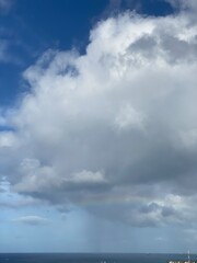 Fototapeta na wymiar Rainbow over the Honolulu Ala Moana beach area, view from the Ala Moana hotel, Oahu island Hawaii, year 2022