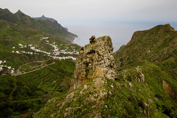 Fototapeta na wymiar Anaga rural park on Tenerife island. Rocks on ocean coast.