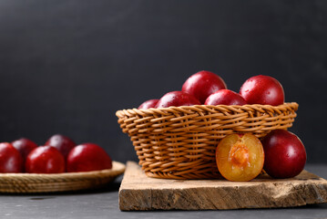 Fototapeta na wymiar Red plum fruit (Japanese plum or Chinese plum)