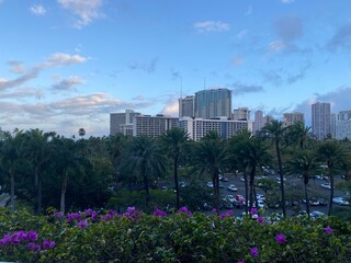 Oahu Island city of Waikiki beach open air view, year 2022 May