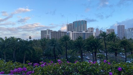 Oahu Island city of Waikiki beach open air view, year 2022 May