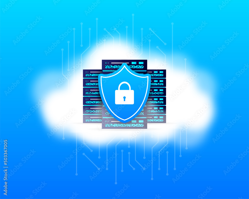 Poster data base, cloud. network servers computer hardware technology decorative elements. vector illustrat