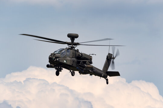 RAF Fairford, Gloucestershire, UK - July 13, 2014: AgustaWestland WAH-64D Apache AH1 Attack helicopter ZJ 172 of the British Army Air Corps.
