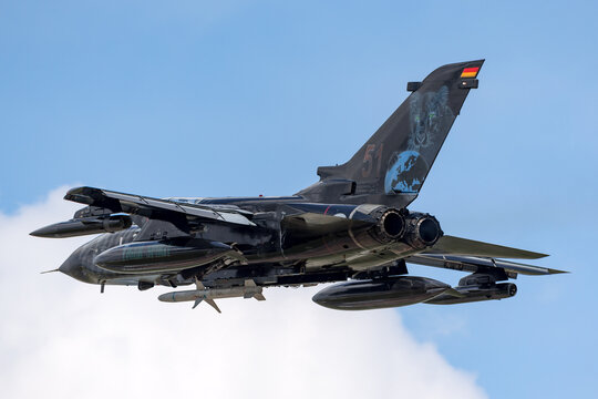 RAF Fairford, Gloucestershire, UK - July 9, 2014: German Air Force (Luftwaffe) Panavia Tornado ECR (Electric Combat / Reconnaissance) aircraft.