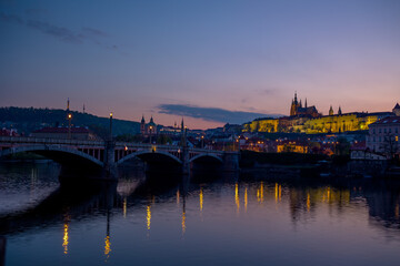 Fototapeta na wymiar landscape with Vltava river and St. Vitus Cathedral