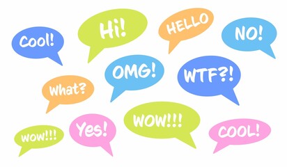 bubbles speech set isolated on white background, colourful collection 