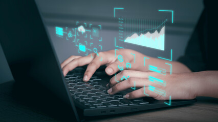 Analyst working with Business Analytics and Data Management System concept. Make report with with KPI financial charts and graph and automated marketing dashboard.