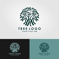 Obraz premium Abstract living tree logo design, roots vector - Tree of life logo design inspiration isolated on white background
