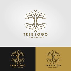 Abstract living tree logo design, roots vector - Tree of life logo design inspiration isolated on white background