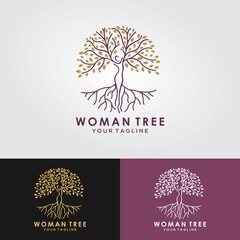 Abstract Human tree logo. Unique Tree Vector illustration with circles and abstract female shapes.