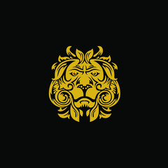 gold face lion logo symbol with luxury hair