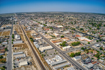 Aerial View of Downtown Delano, California in Spring