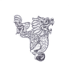 Chinese dragon with a pearl, graphic black and white drawing on a white background