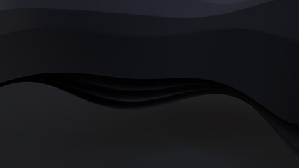 Black 3D Undulating lines ripple to make a Dark abstract background. 3D Render with copy-space.  