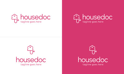 house doctor logo design on isolated background, house with stethoscope logo concept modern
