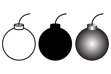 bomb with fuse icon set. thin line, silhouette, and gradient bomb icon for illustration element