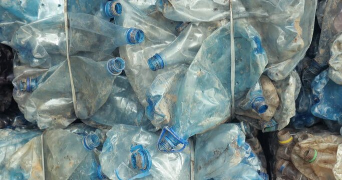 Plastic bottles in bales for waste recycling
