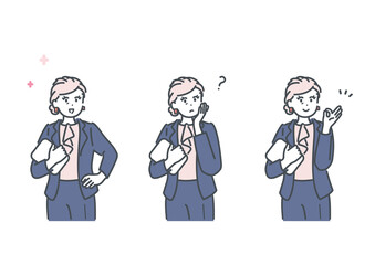 女性管理職の色々な表情のイラスト素材
