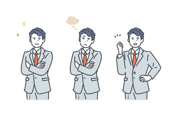 男性管理職の色々な表情のイラスト素材