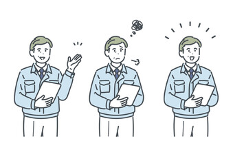 キャリア男性作業員の色々な表情のイラスト素材