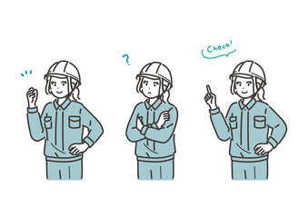 若い女性作業員の色々な表情のイラスト素材