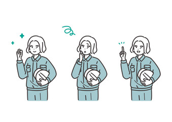 キャリア女性作業員の色々な表情のイラスト素材