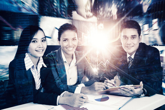 Group of business people meeting in metaverse