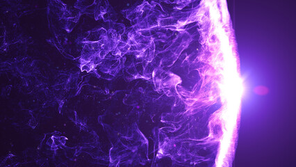 Purple particles and light burst glamour abstract background.