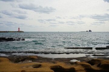 beautiful seascape with rock coast
