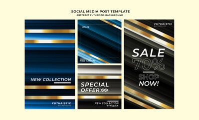Social media post hot deal, mega sale collection futuristic geometric and seamless pattern gradients design with gold line. Abstract Business technology banner. Vector illustration.
