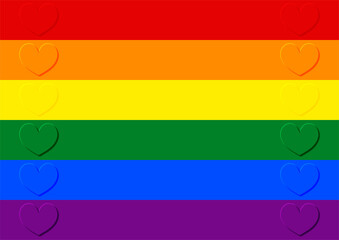 LGBT pride flag or rainbow color background with heart shape in Neumorphic design. Striped colorful red, orange, yellow, green, blue, and violet. Symbol of the LGBT community. Vector illustration.