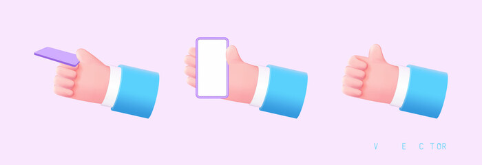 Vector 3D illustration of hands in different situations.