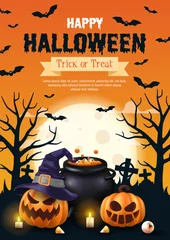 Tuinposter Happy Halloween Poster. Halloween vector illustration with halloween pumpkins, and halloween elements. © Duanpry