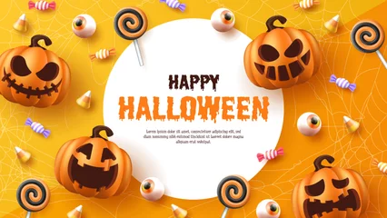 Schilderijen op glas Happy Halloween. Halloween vector illustration with halloween pumpkins, and halloween elements. © Duanpry