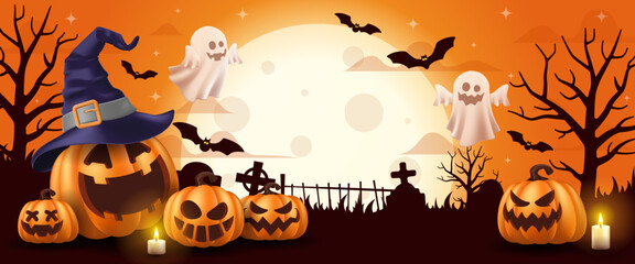 Happy Halloween. Halloween vector illustration with halloween pumpkins, and halloween elements.