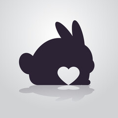 cute black rabbit silhouette with white heart cartoon animal isolated full length