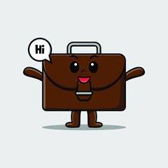 Cute cartoon suitcase character with happy expression in modern style design 