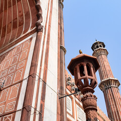Architectural detail of Jama Masjid Mosque, Old Delhi, India, The spectacular architecture of the...
